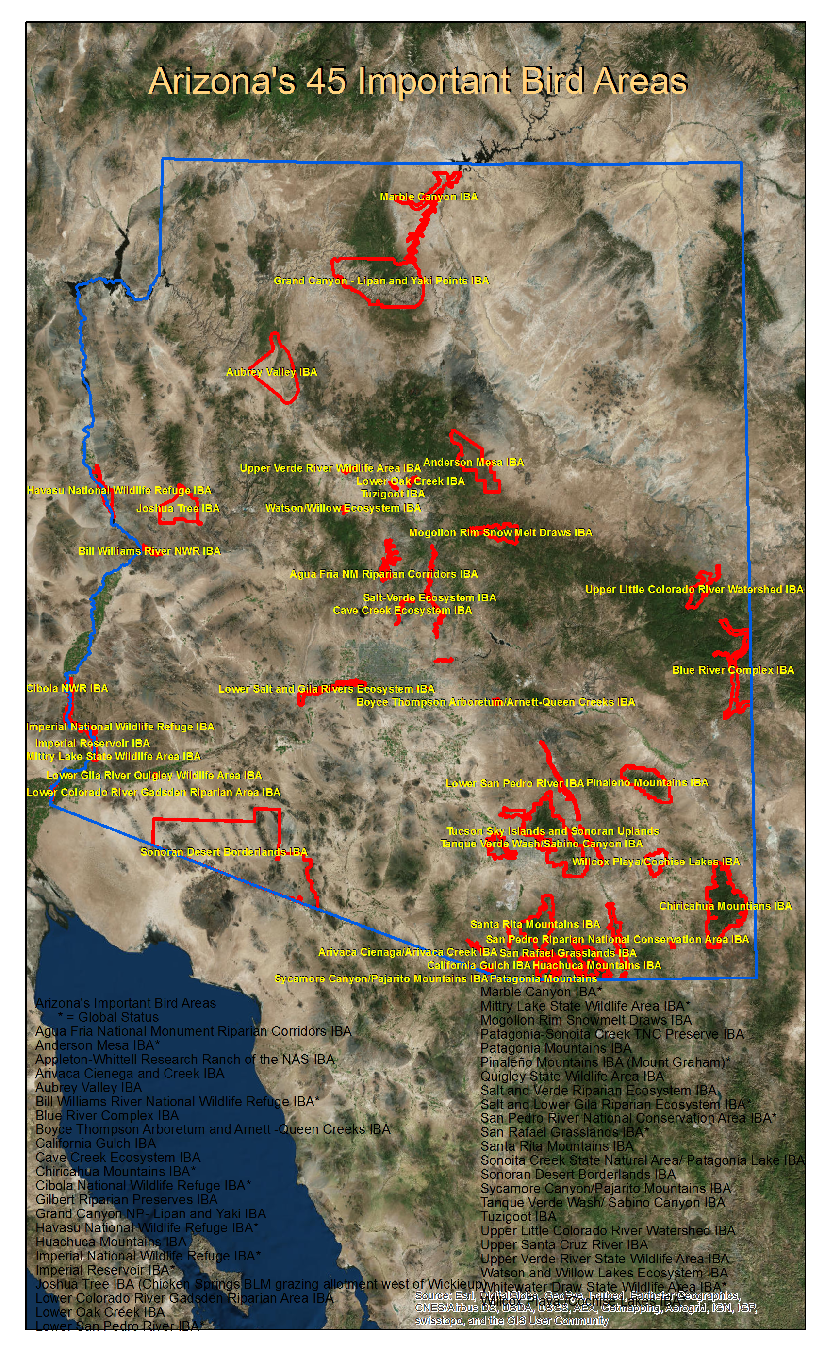 Map of all 45 IBAs in Arizona larger image